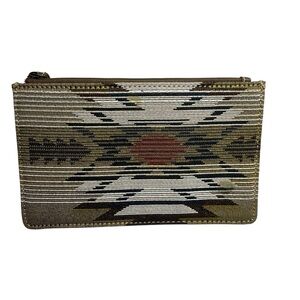 Tony Lama Brown Leather Serape Jacquard Wallet Credit Card Zip Pouch